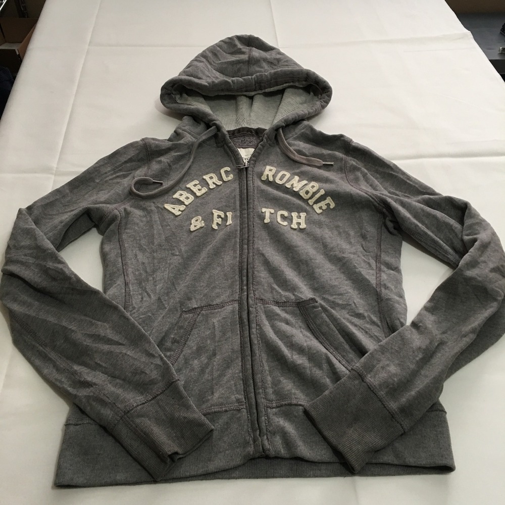 Abercrombie & Fitch Y2K Womens Full Zip Hoodie Medium Gray Logo Thermal Lined